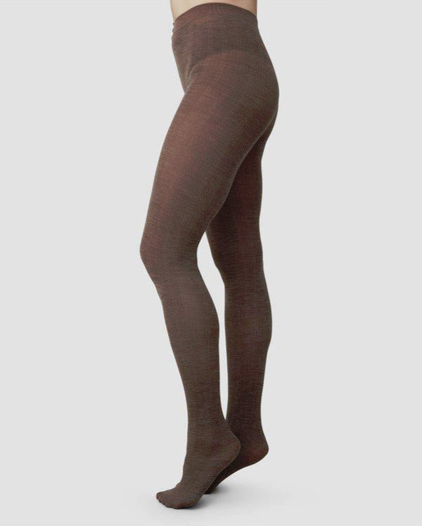 Ylva Wool Fishbone Tights Opaque - Mid Brown